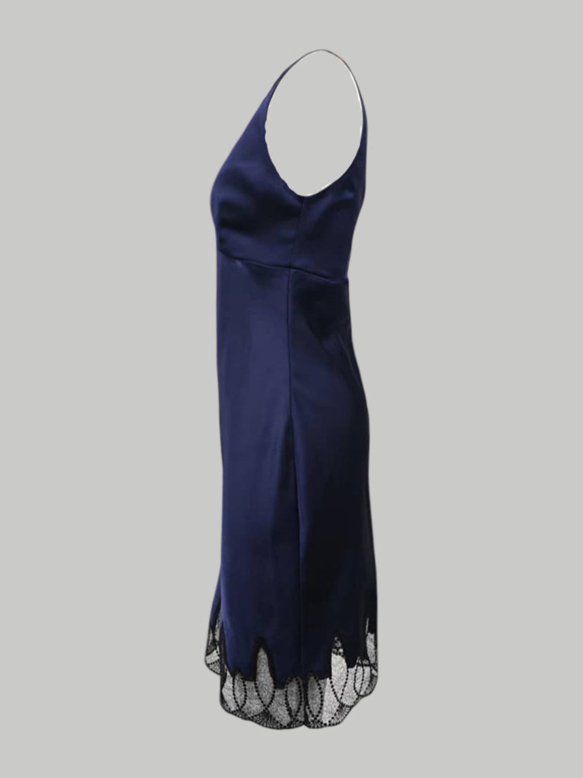 (Preorder) Midnight Hourglass Navy Blue Silk Hourglass Midi Dress with Black Lace