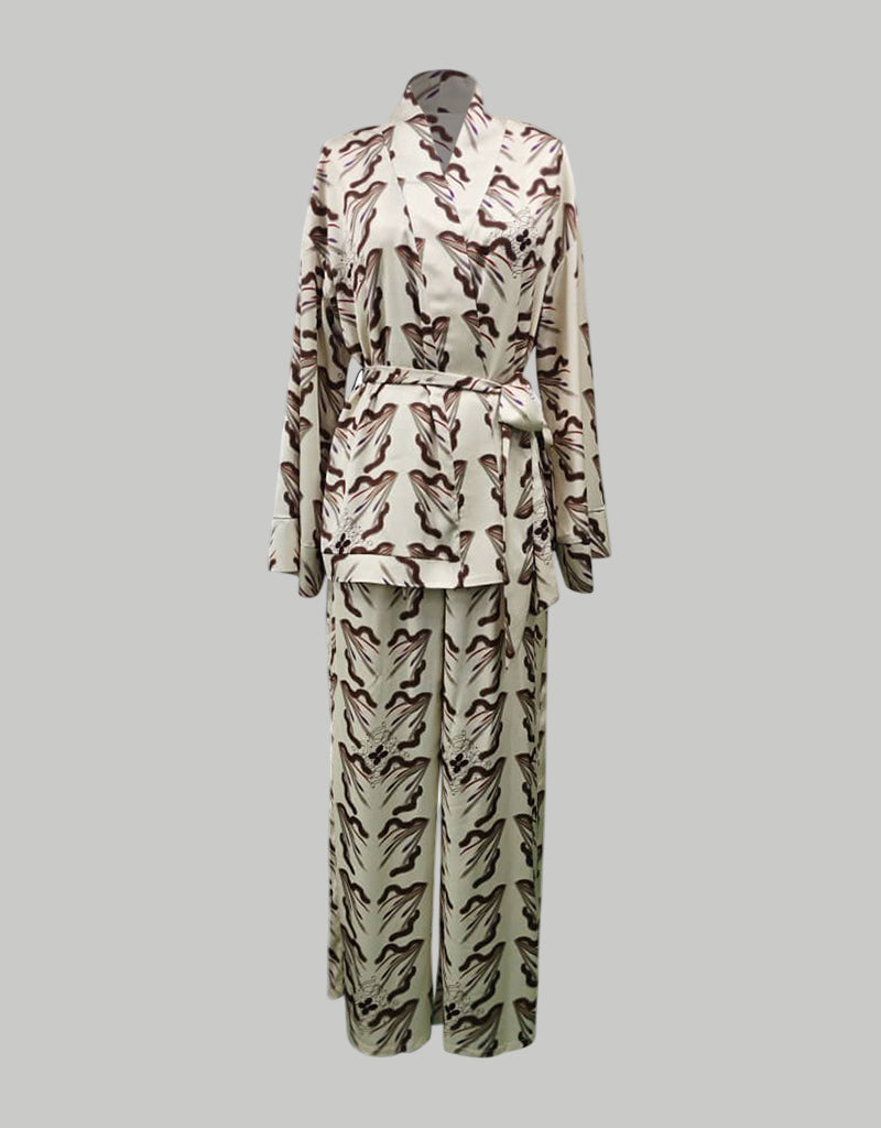 (Preorder) Rebecca Patterned Silk Two-Piece Lounge Set