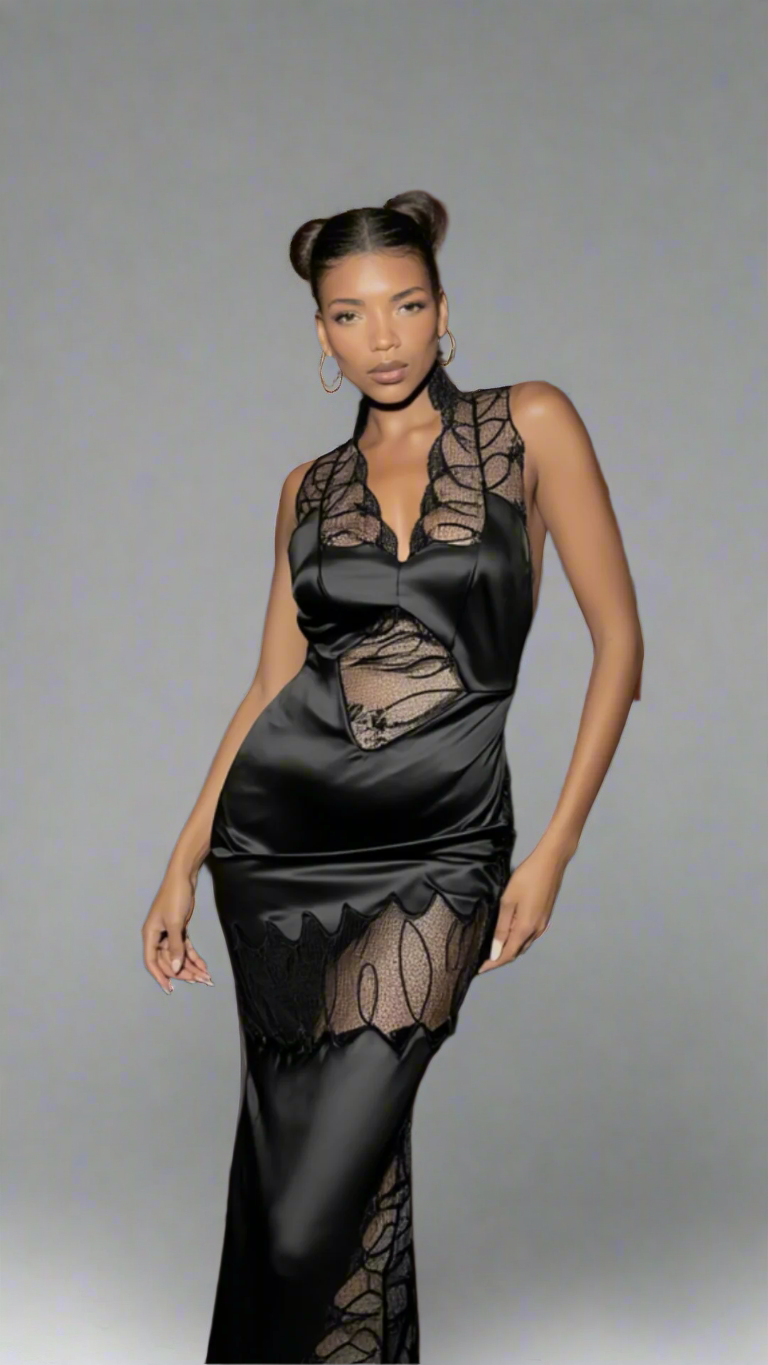 (Preorder) Melissa Black Silk & Lace Dress